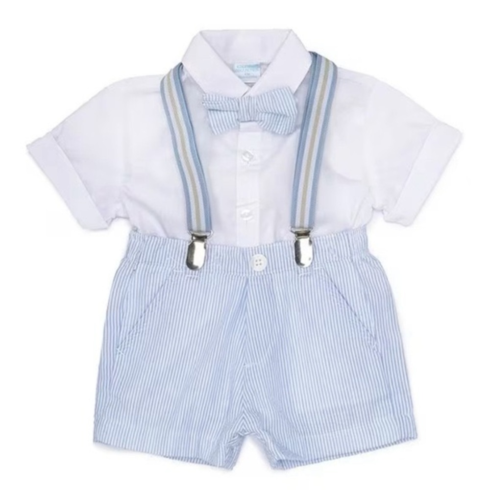 NWT Edgehill Collection Boys Stripe Shirt Linen Suspender Shorts Bow Tie Set 18M